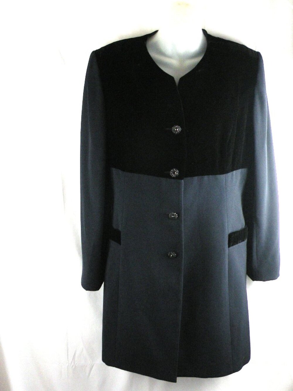 Sunny‎ Choi Long Tuxedo Blazer, Velvet Trim Navy/Black Size 16